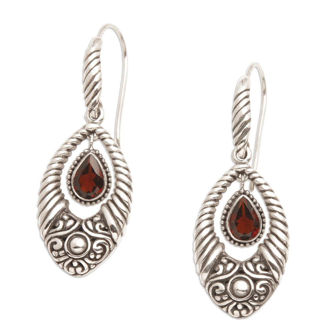 Classic Polished One-Carat Natural Garnet Dangle Earrings - Sacred Romance