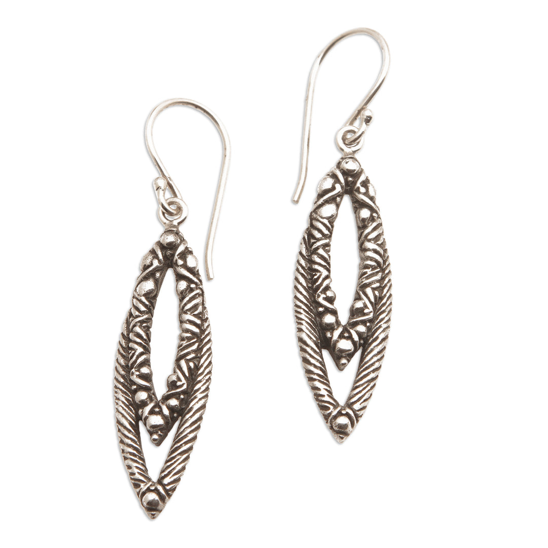 Textured Oxidized Sterling Silver Dangle Earrings from Bali - Bali Chic