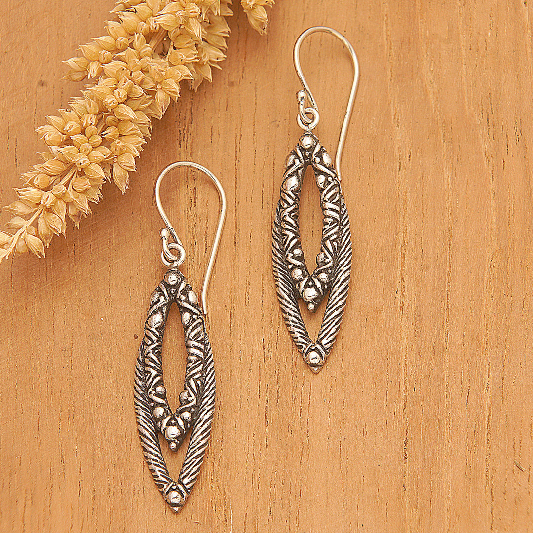 Textured Oxidized Sterling Silver Dangle Earrings from Bali - Bali Chic