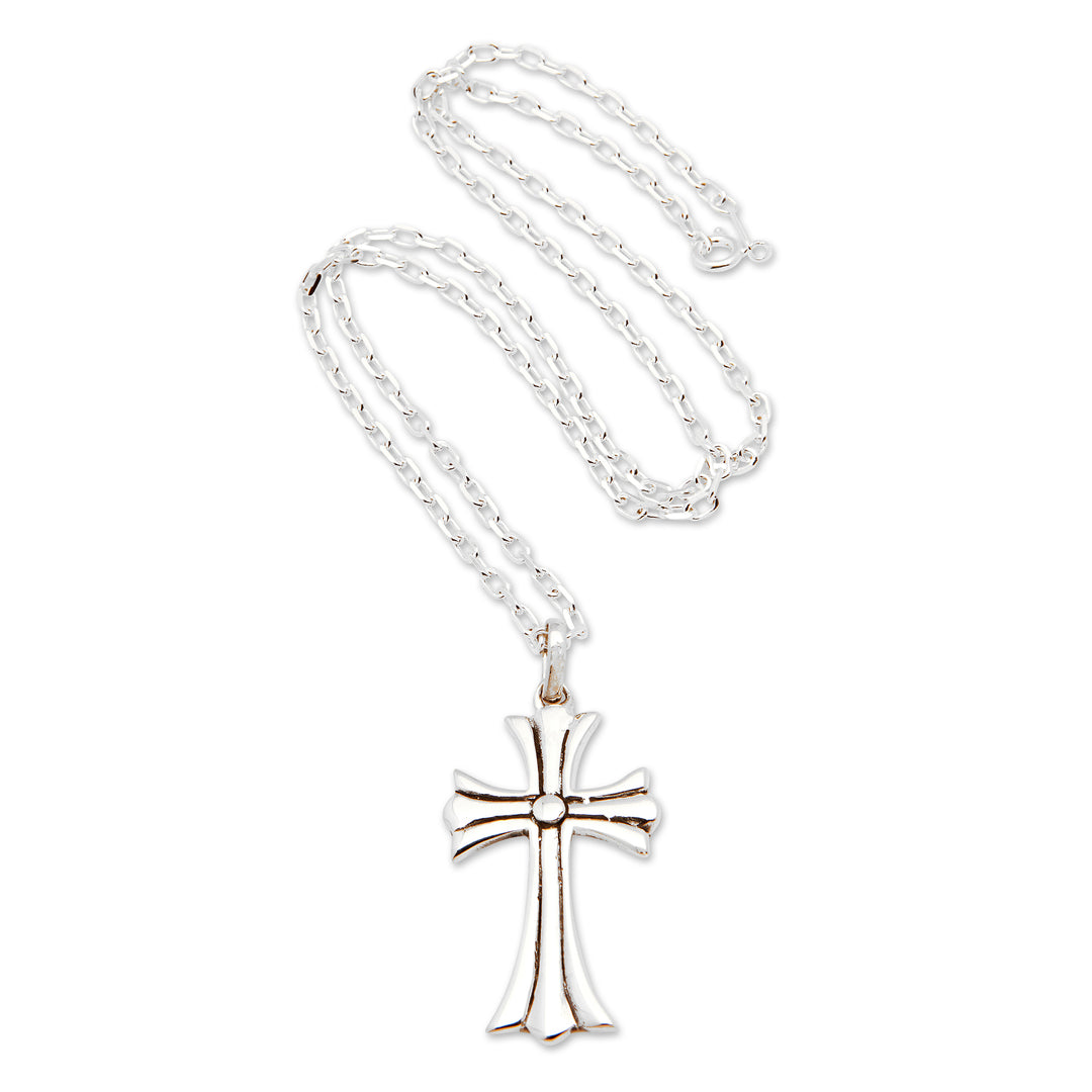Polished Sterling Silver Cross Pendant Necklace from Bali - Cross of Vitality