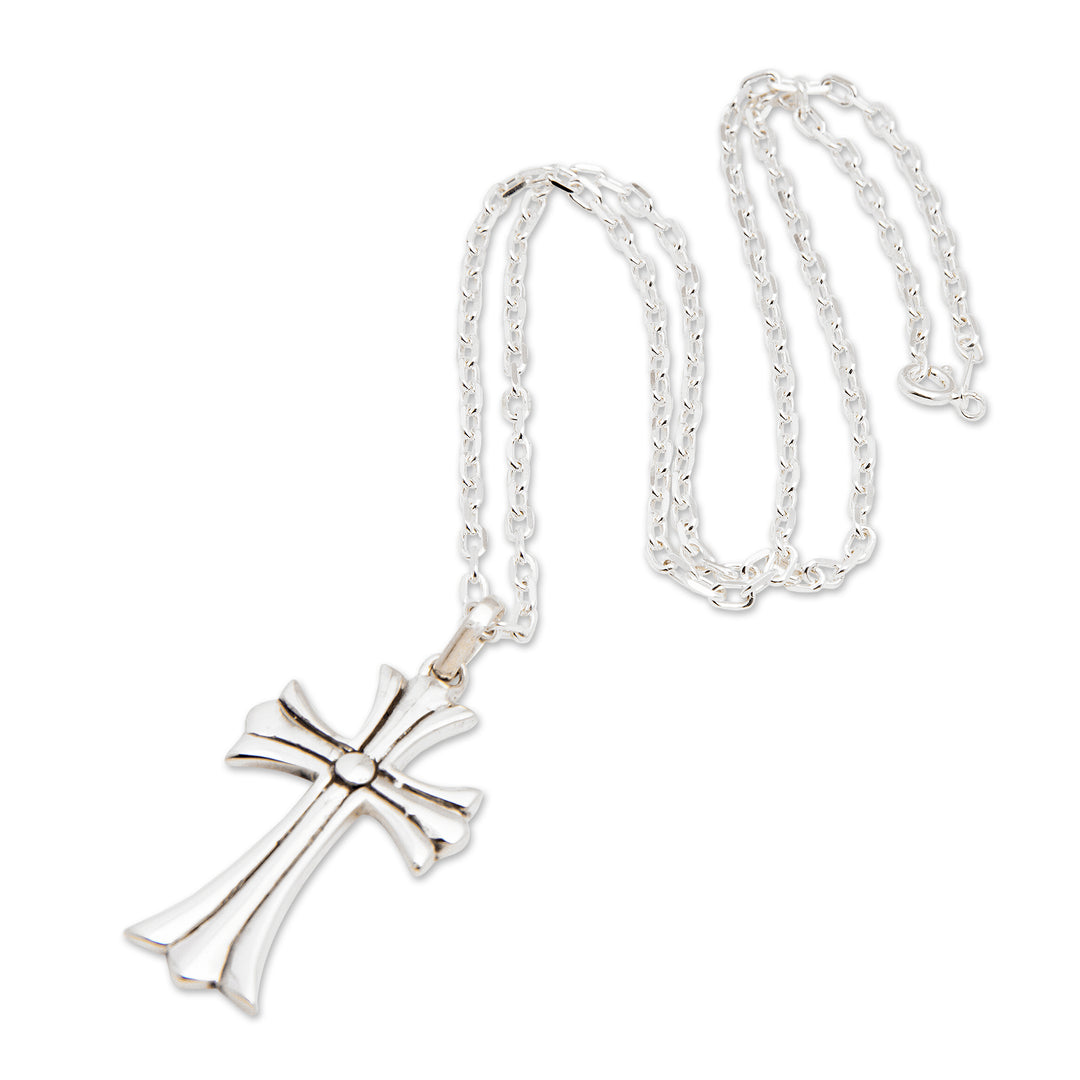 Polished Sterling Silver Cross Pendant Necklace from Bali - Cross of Vitality