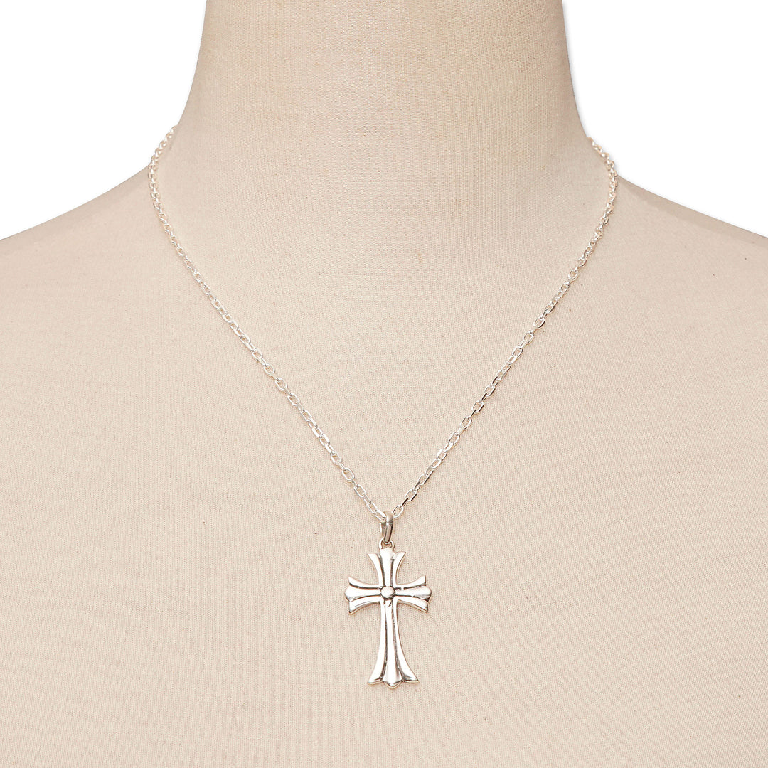 Polished Sterling Silver Cross Pendant Necklace from Bali - Cross of Vitality