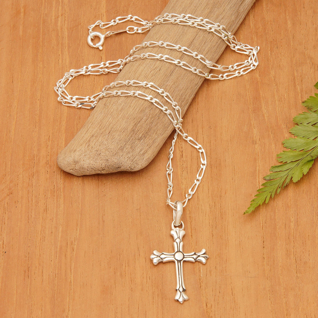 Classic Sterling Silver Cross Pendant Necklace from Bali - Cross of the Divine
