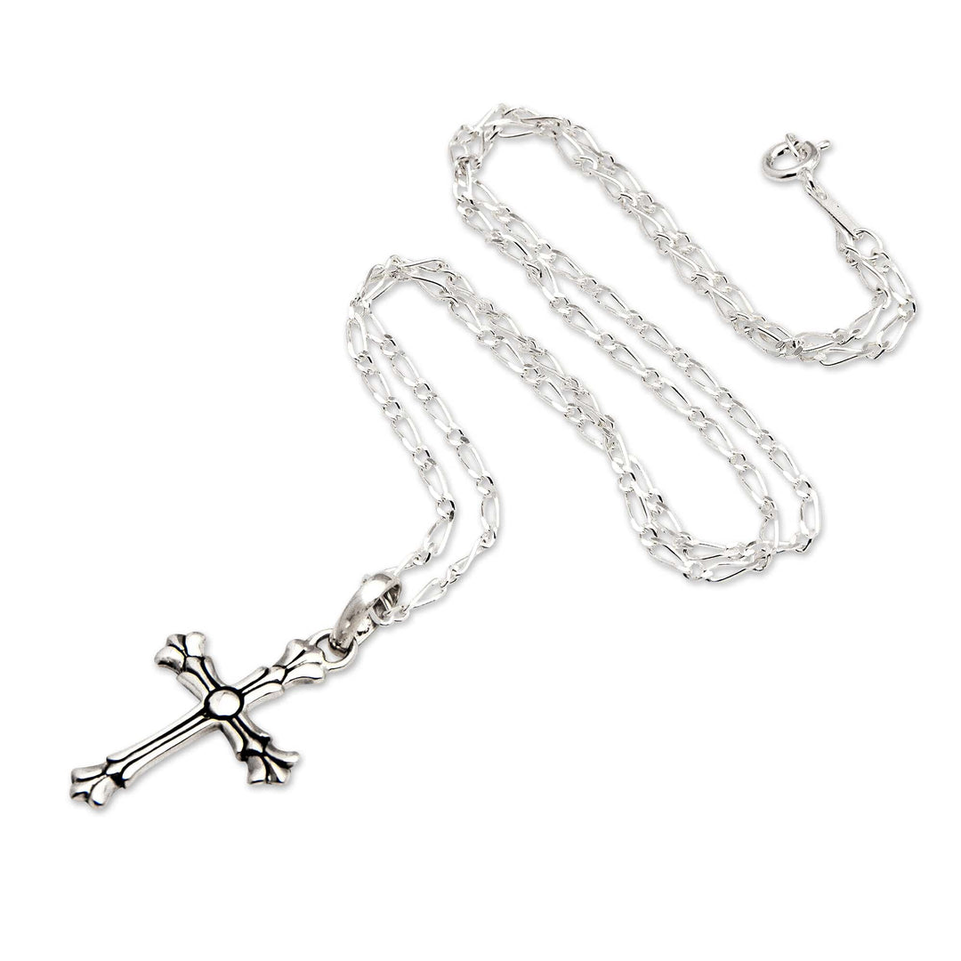 Classic Sterling Silver Cross Pendant Necklace from Bali - Cross of the Divine
