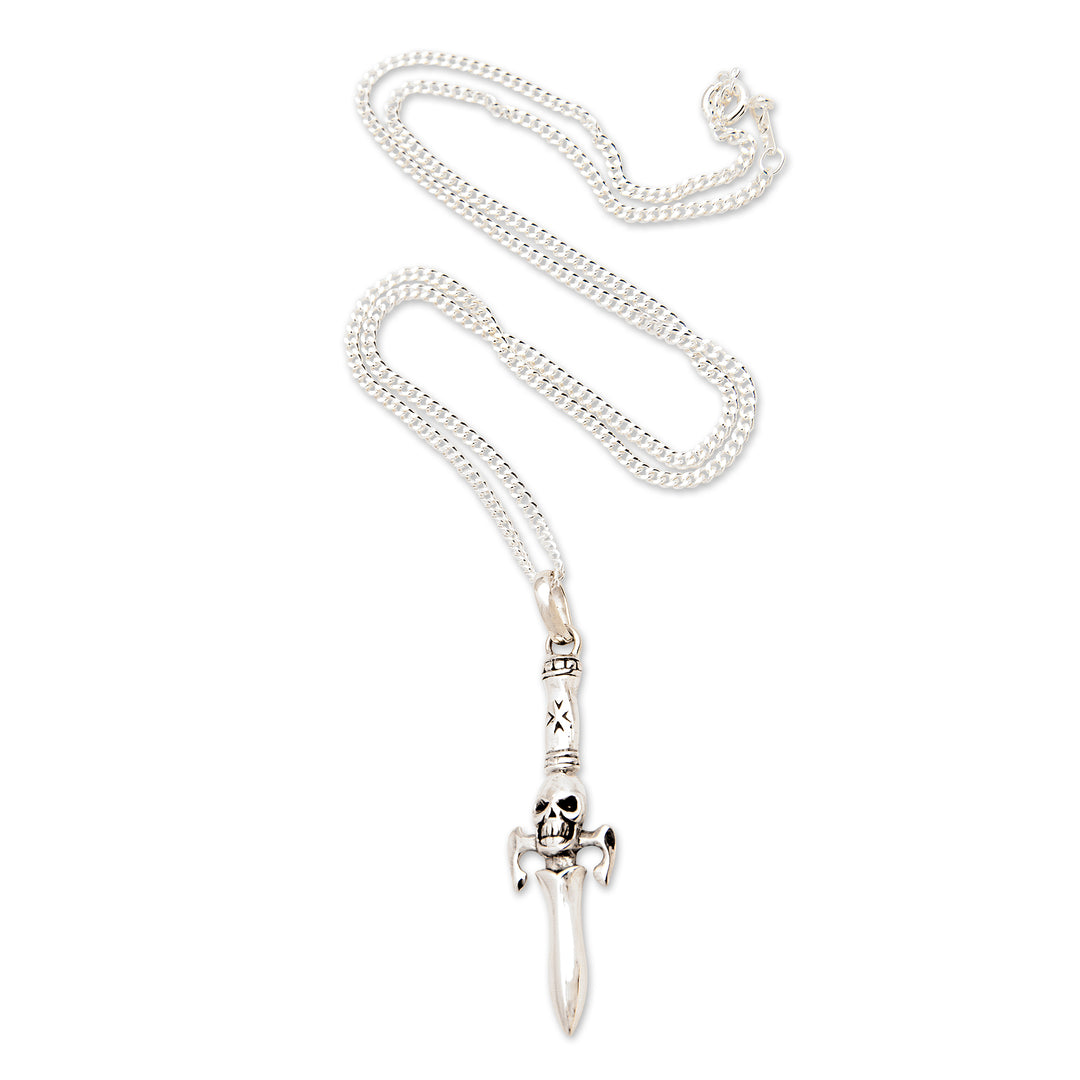 Skull-Themed Sterling Silver Pendant Necklace from Bali - Underworld Sword