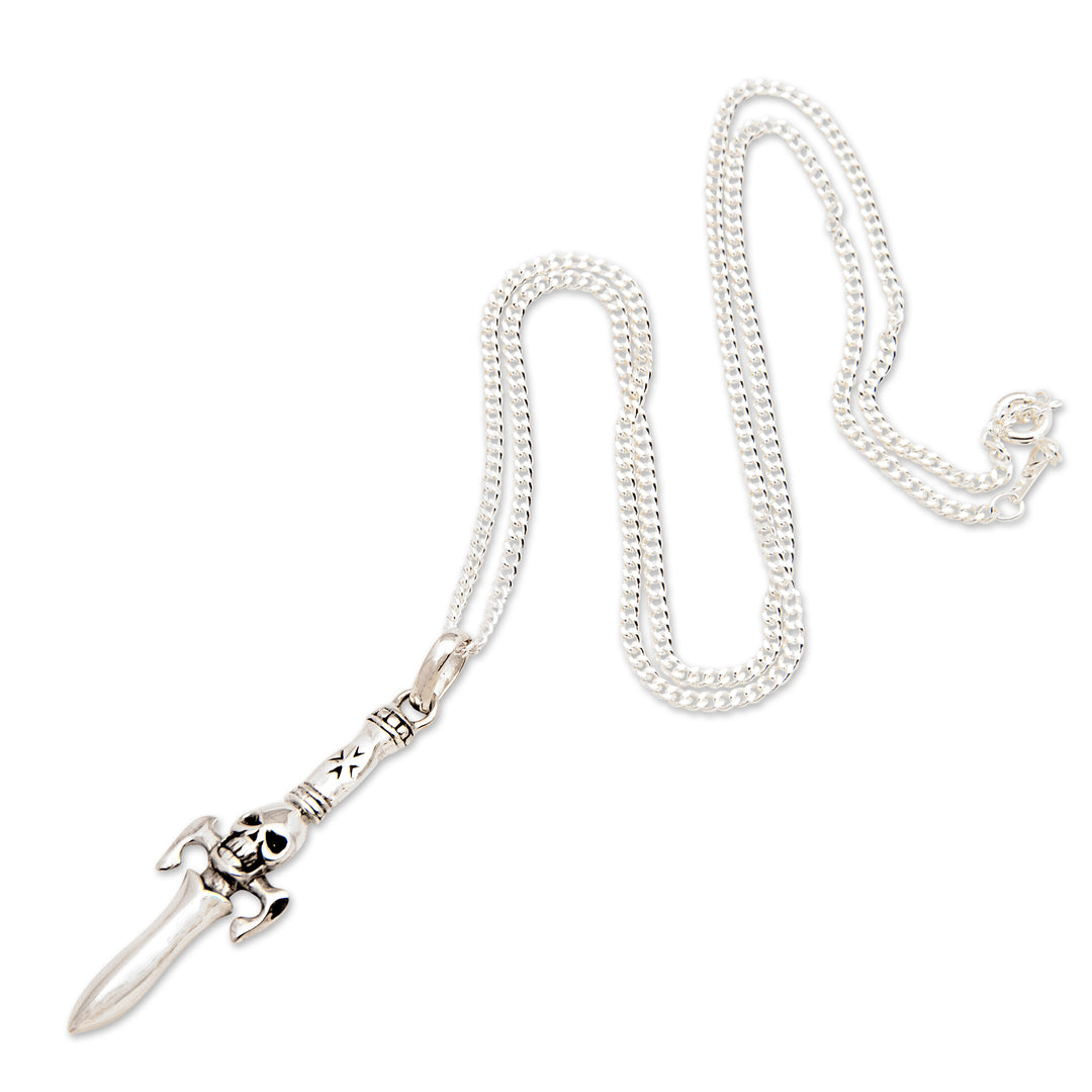 Skull-Themed Sterling Silver Pendant Necklace from Bali - Underworld Sword