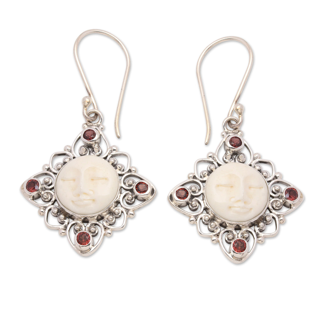 Sterling Silver and Garnet Sleeping Moon Dangle Earrings - Joy Dream