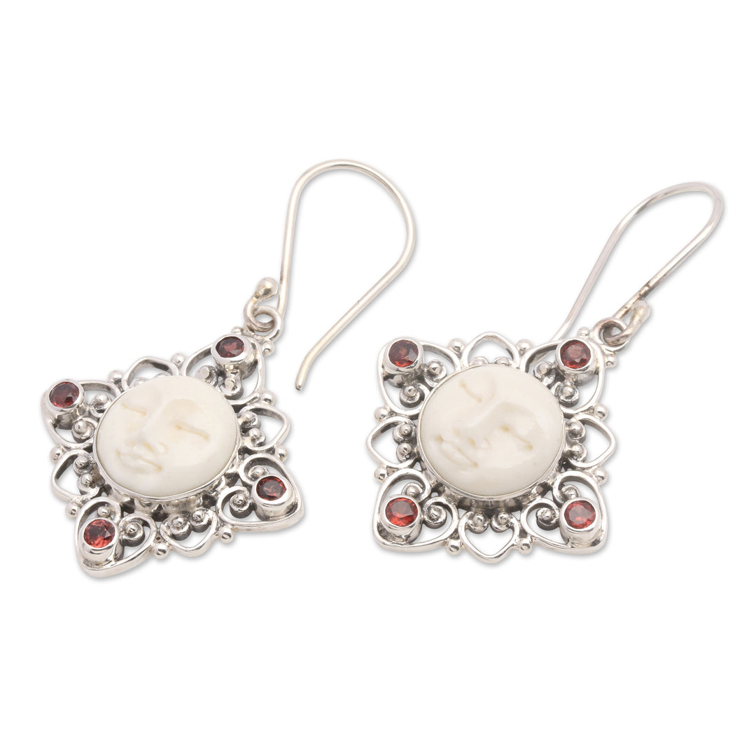 Sterling Silver and Garnet Sleeping Moon Dangle Earrings - Joy Dream