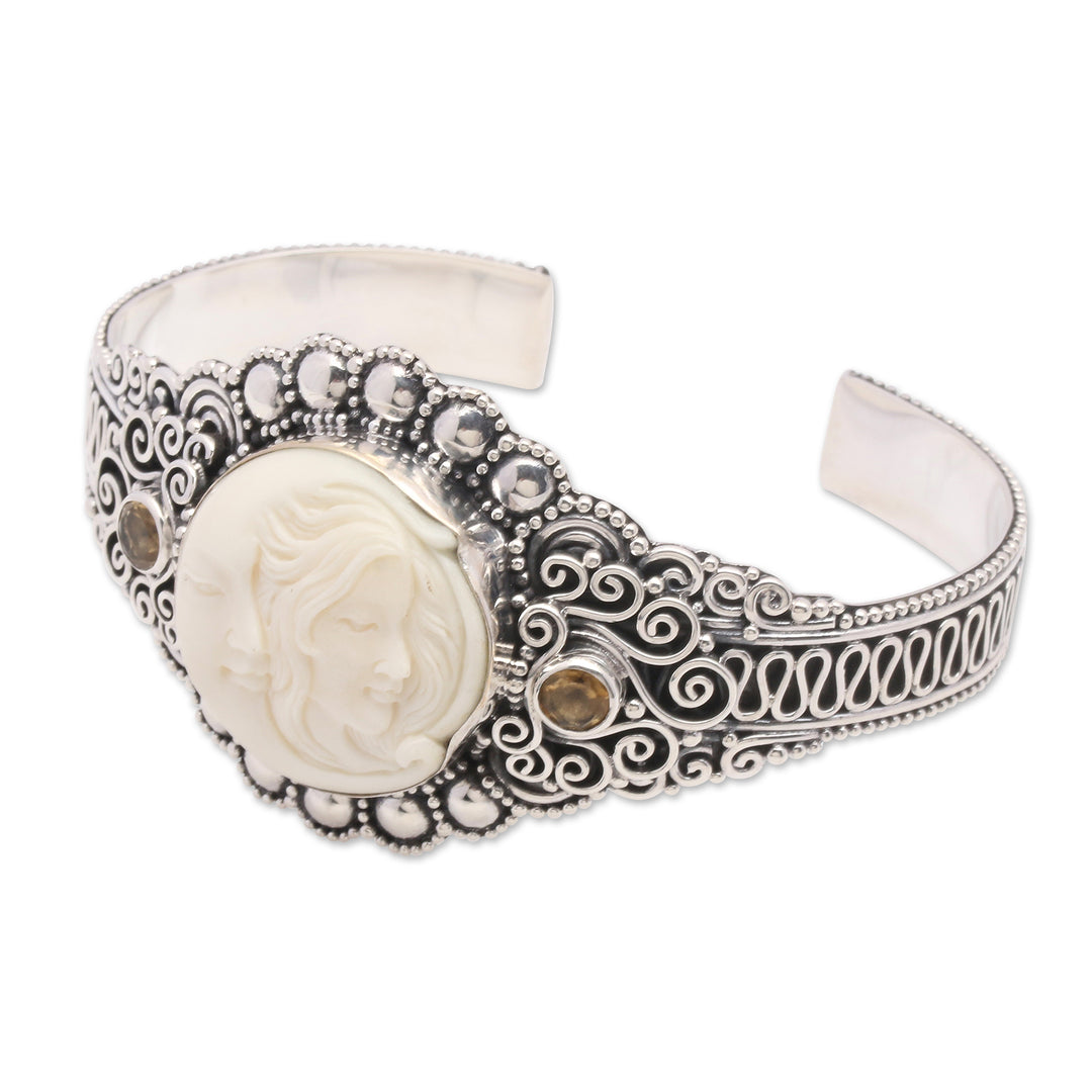 Sterling Silver Citrine Woman and Moon Cuff Bracelet - Lovely Moon