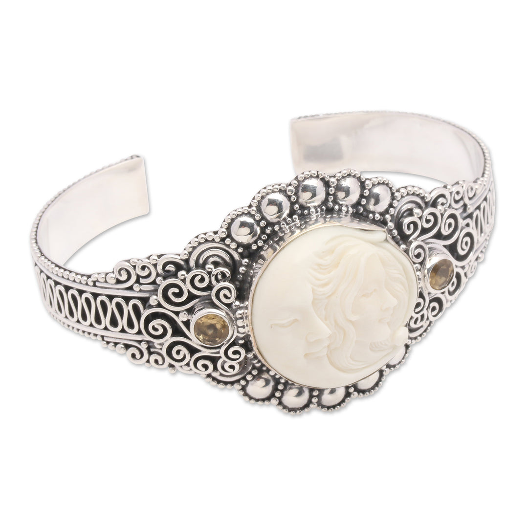 Sterling Silver Citrine Woman and Moon Cuff Bracelet - Lovely Moon