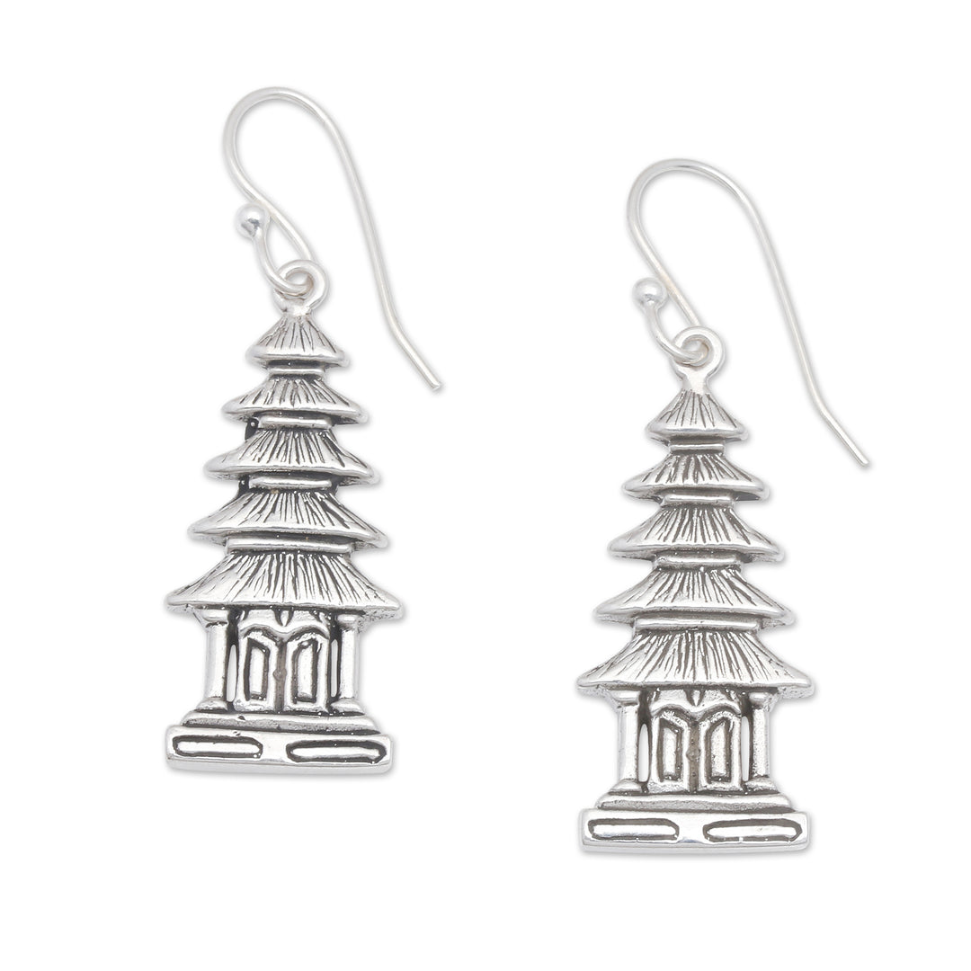 Polished Balinese Temple Sterling Silver Dangle Earrings - My Temple