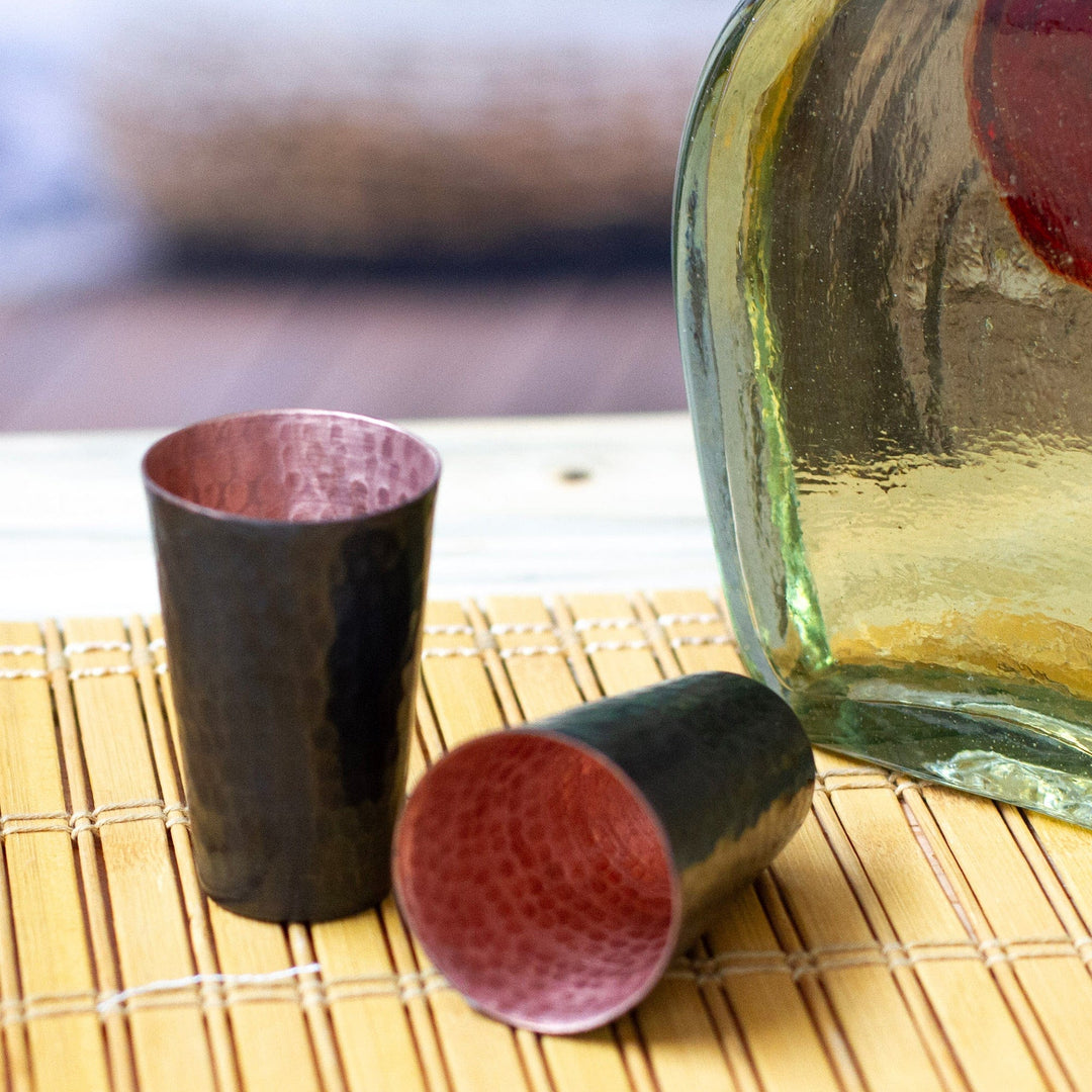 Black Hammered Oxidized Recycled Copper Tequila Cup Pair - Drinking Pleasure