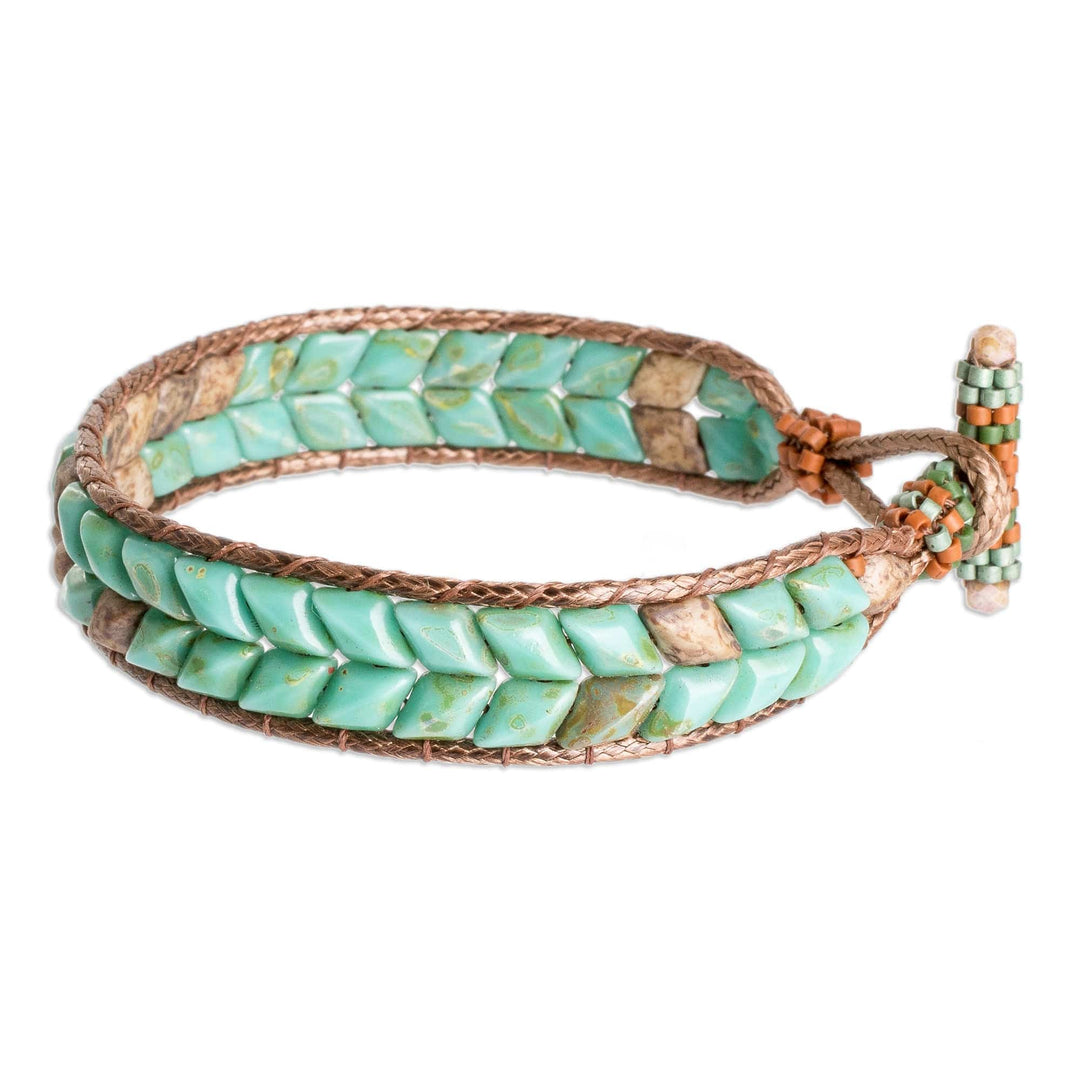 Handcrafted Green and Brown Glass Beaded Wristband Bracelet - Paradisial Current
