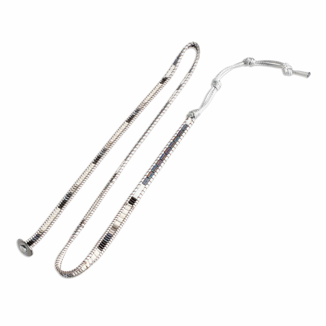 Handcrafted Grey and Black Glass Beaded Wrap Bracelet - Classic San Cristobal