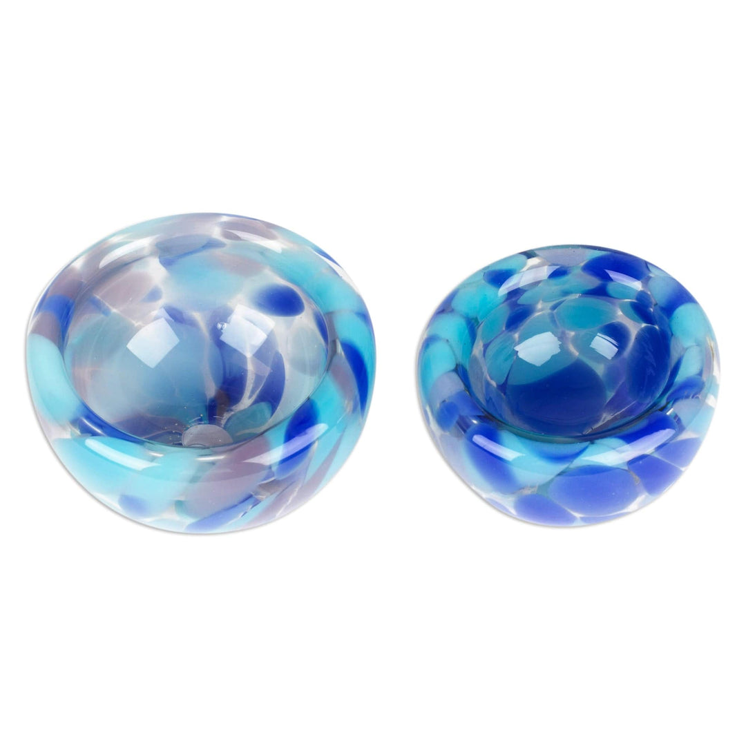 Handblown Patterned Blue Recycled Glass Bowls (Set of 2) - Flavors in Blue