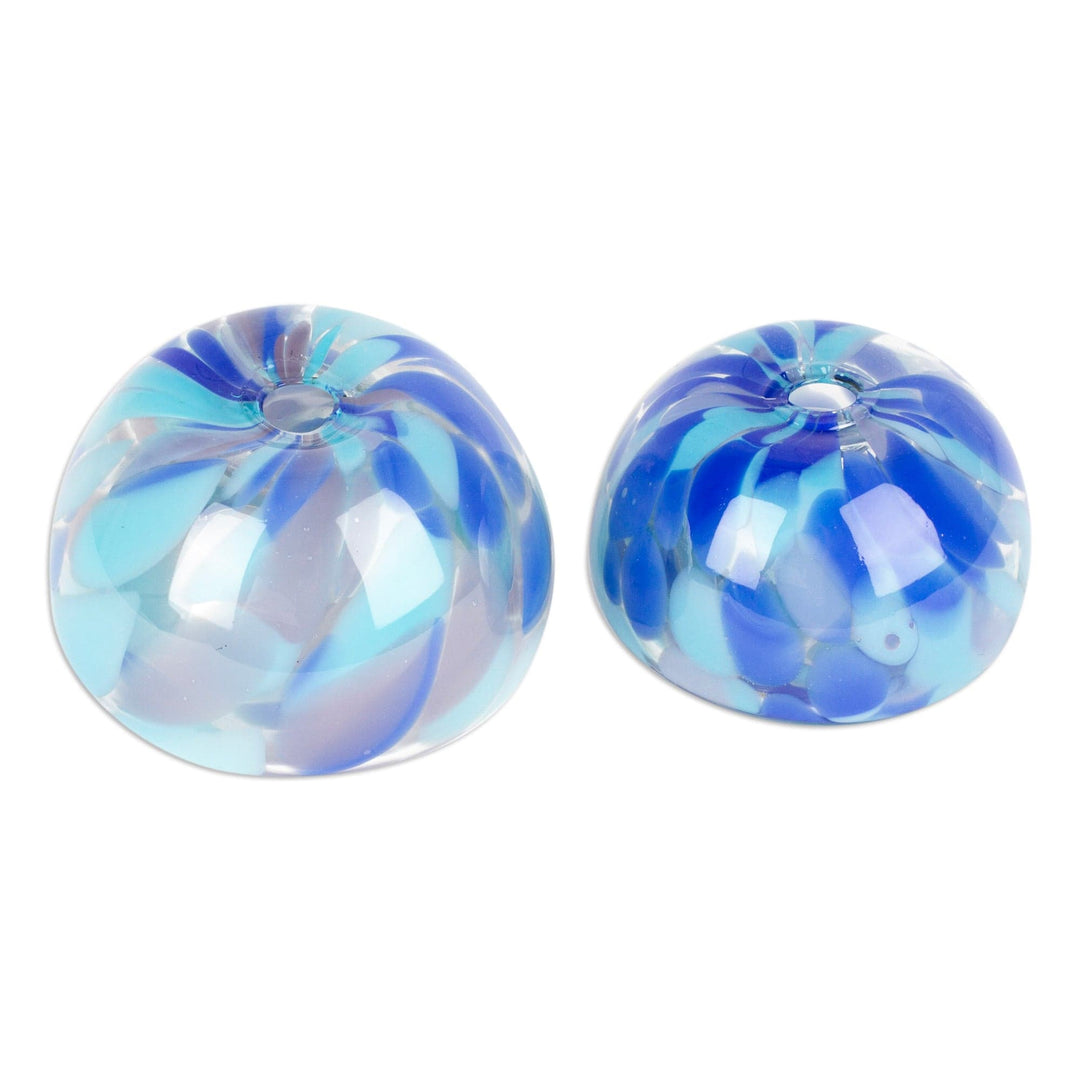 Handblown Patterned Blue Recycled Glass Bowls (Set of 2) - Flavors in Blue