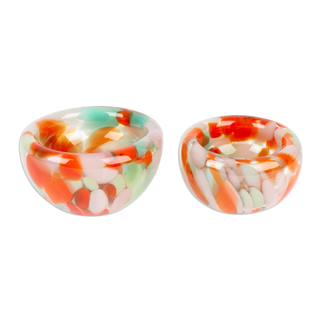 Handblown Orange and White Recycled Glass Bowls (Set of 2) - Flavors in Autumn
