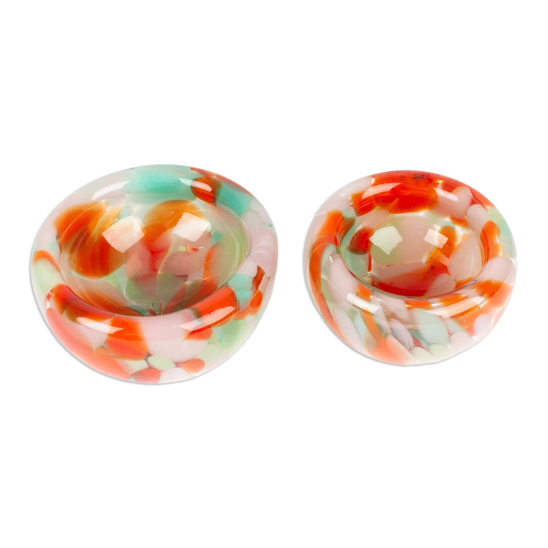 Handblown Orange and White Recycled Glass Bowls (Set of 2) - Flavors in Autumn