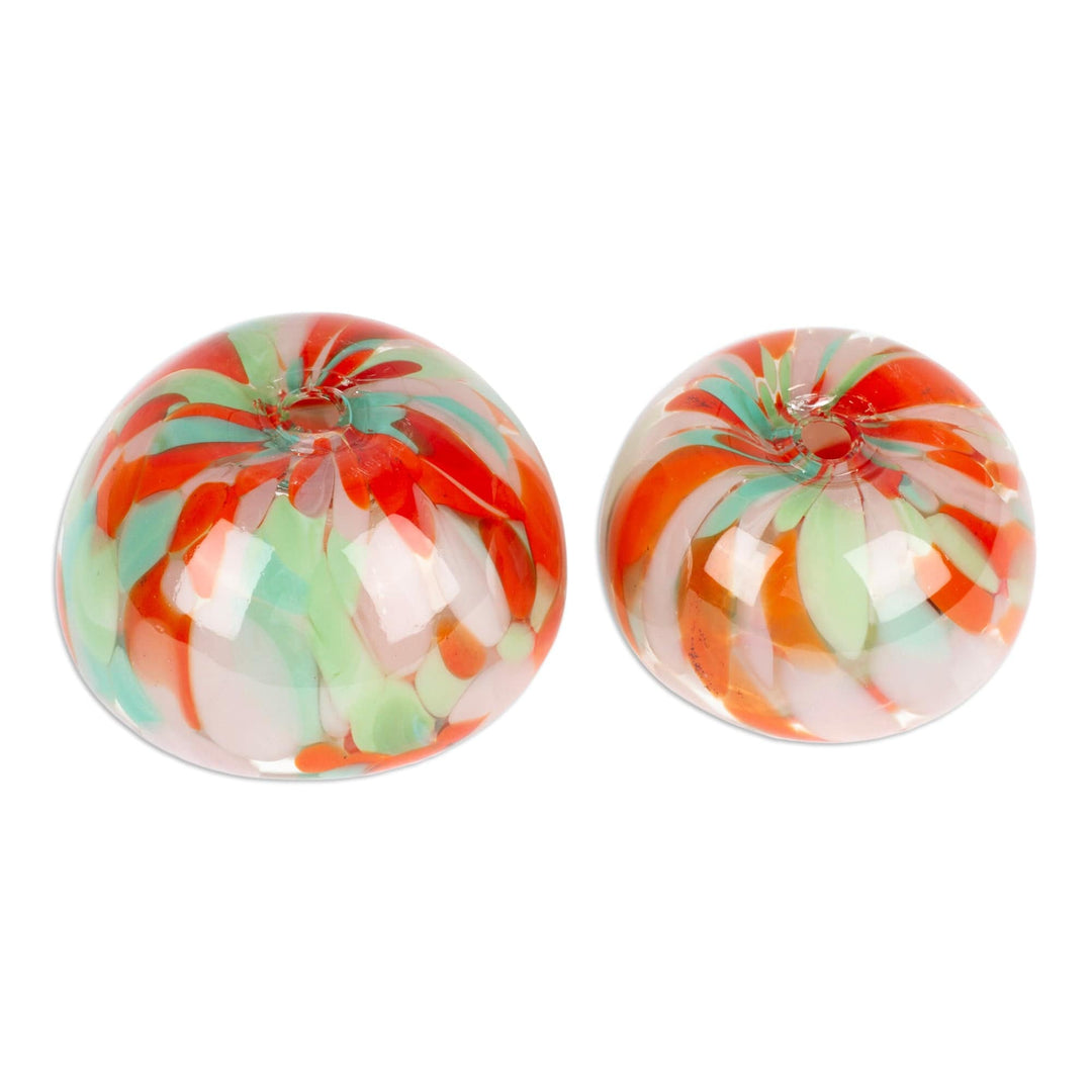 Handblown Orange and White Recycled Glass Bowls (Set of 2) - Flavors in Autumn