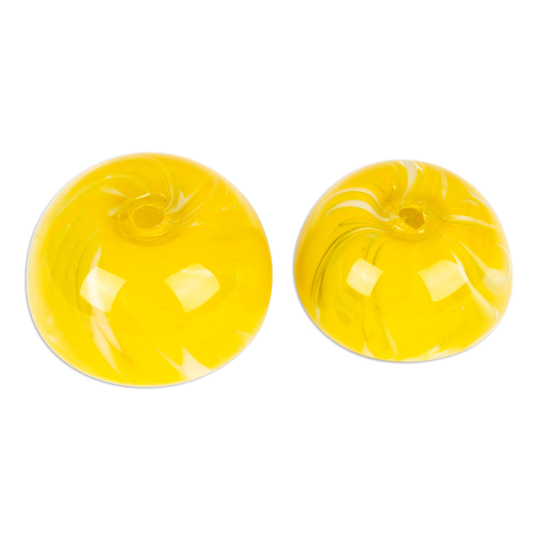 Handblown Patterned Yellow Recycled Glass Bowls (Set of 2) - Flavors in Summer