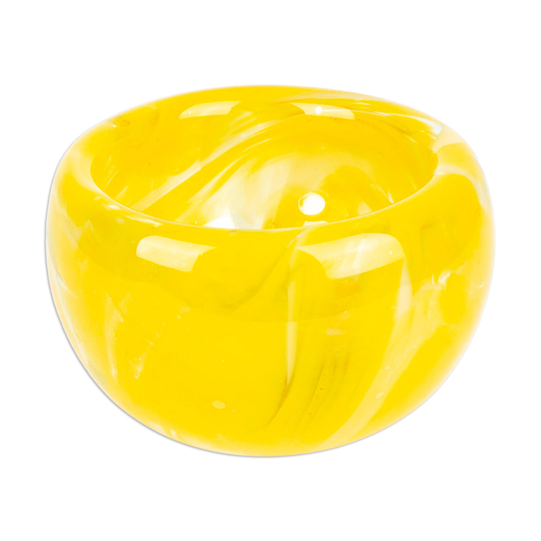Handblown Patterned Yellow Recycled Glass Dessert Bowl - Flavors in Summer