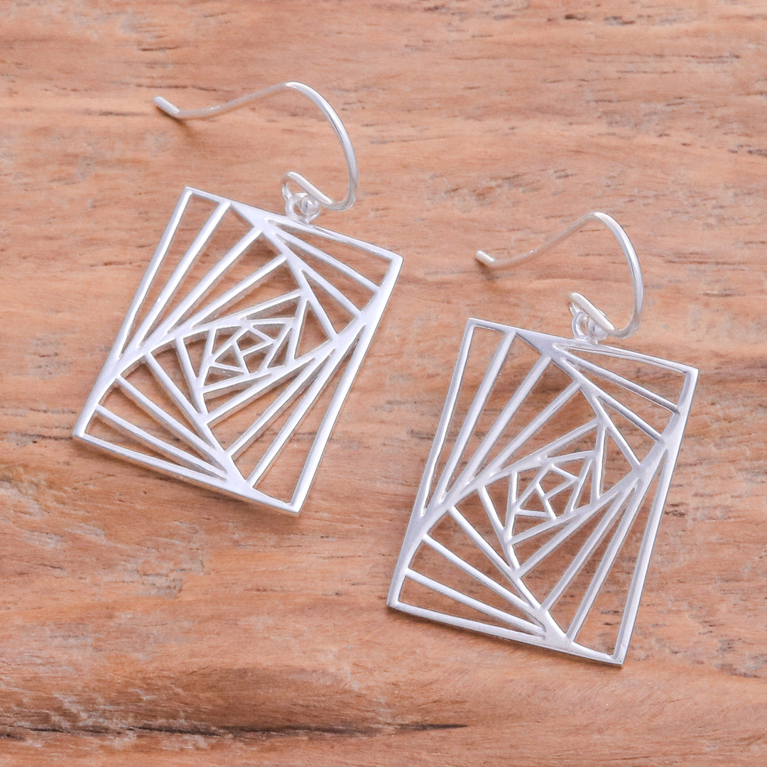 Modern Openwork Rectangular Sterling Silver Dangle Earrings - Flawless Rectangular