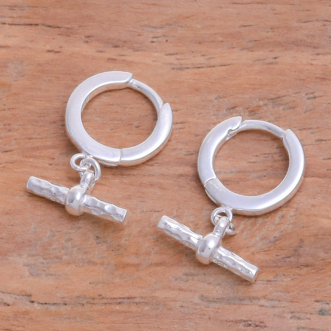 Modern Hammered Polished Sterling Silver Hoop Earrings - Chic Spell