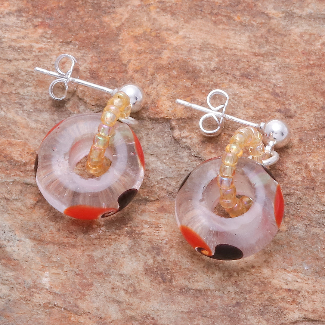 Handblown Glass Beaded Dangle Earrings with Colorful Motifs - Bright Delight