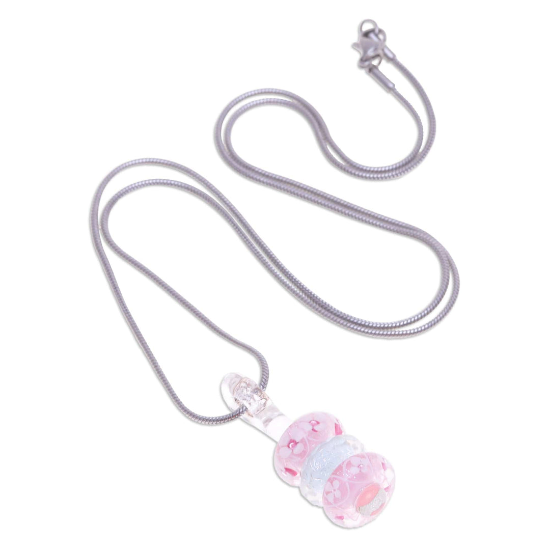 Floral Pink and White Glass Beaded Pendant Necklace - Kind Amulets