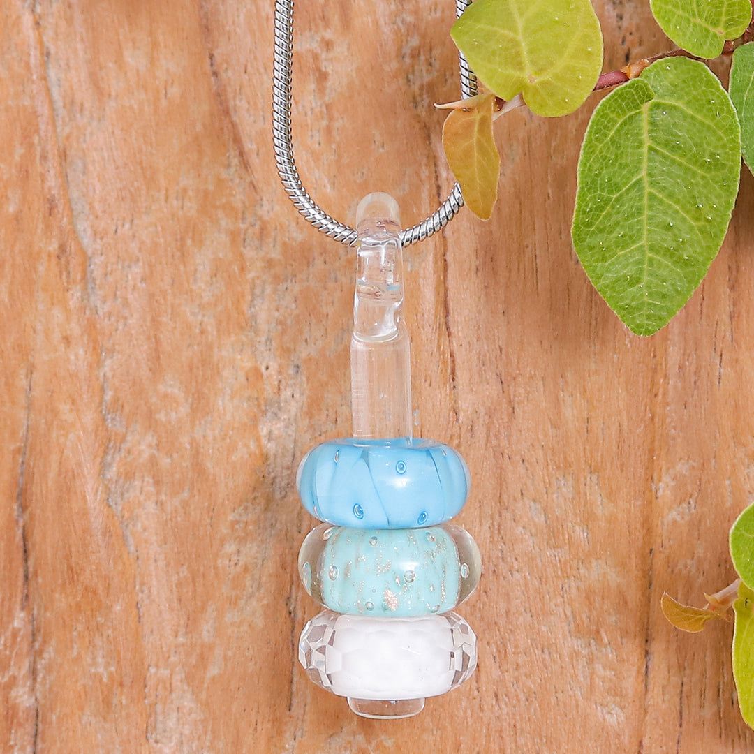 Handmade Blue and White Glass Beaded Pendant Necklace - Heavenly Amulets