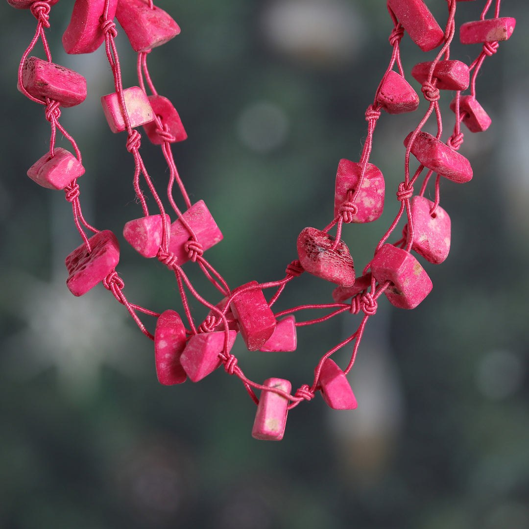 Handcrafted Painted Pink Station Strand Necklace from India - Bohemian Pink