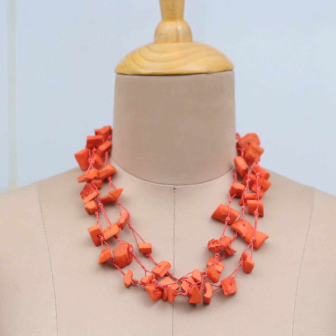 Handmade Painted Orange Station Strand Necklace from India - Bohemian Orange