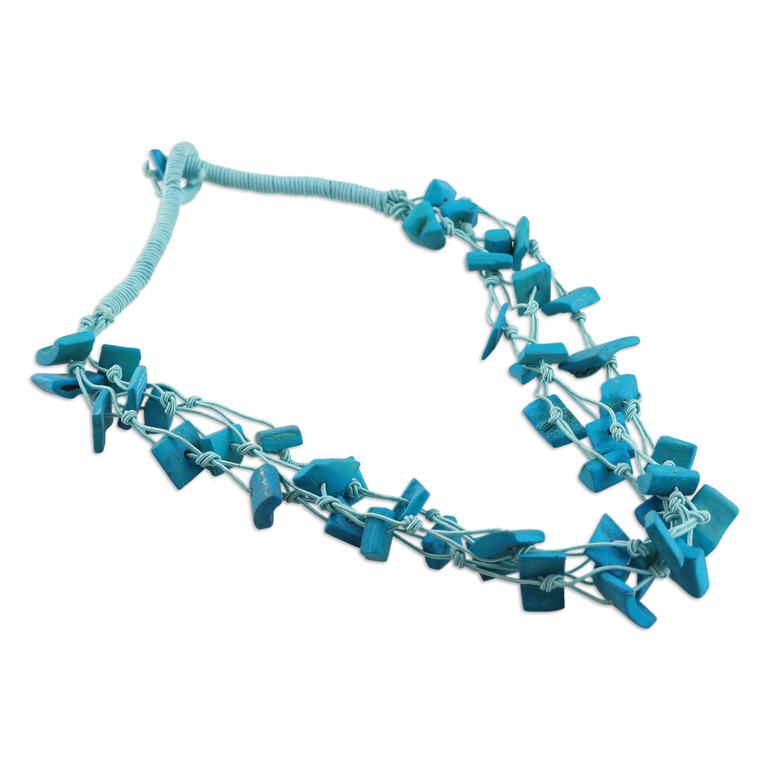 Handmade Painted Sky Blue Station Strand Necklace from India - Bohemian Sky