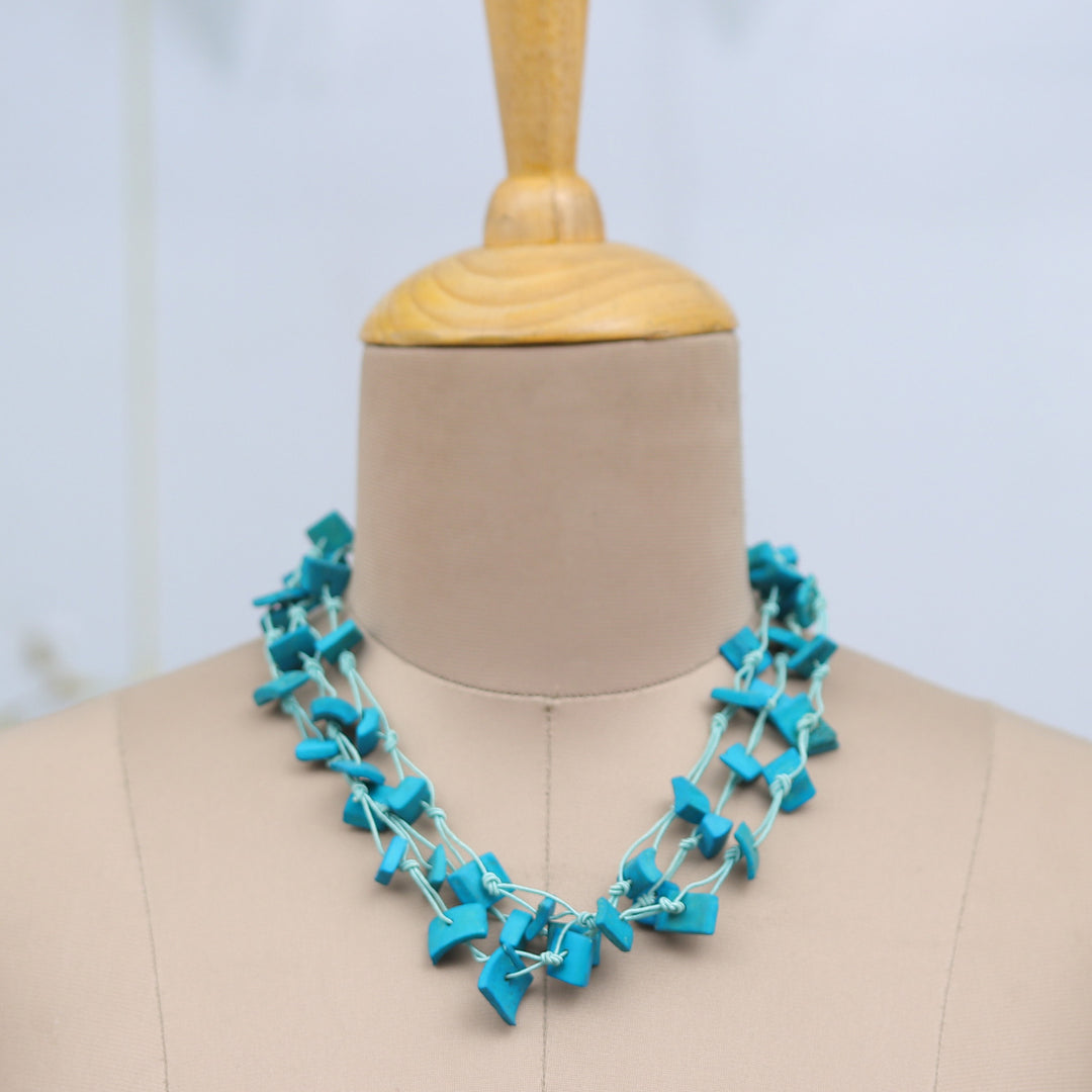 Handmade Painted Sky Blue Station Strand Necklace from India - Bohemian Sky
