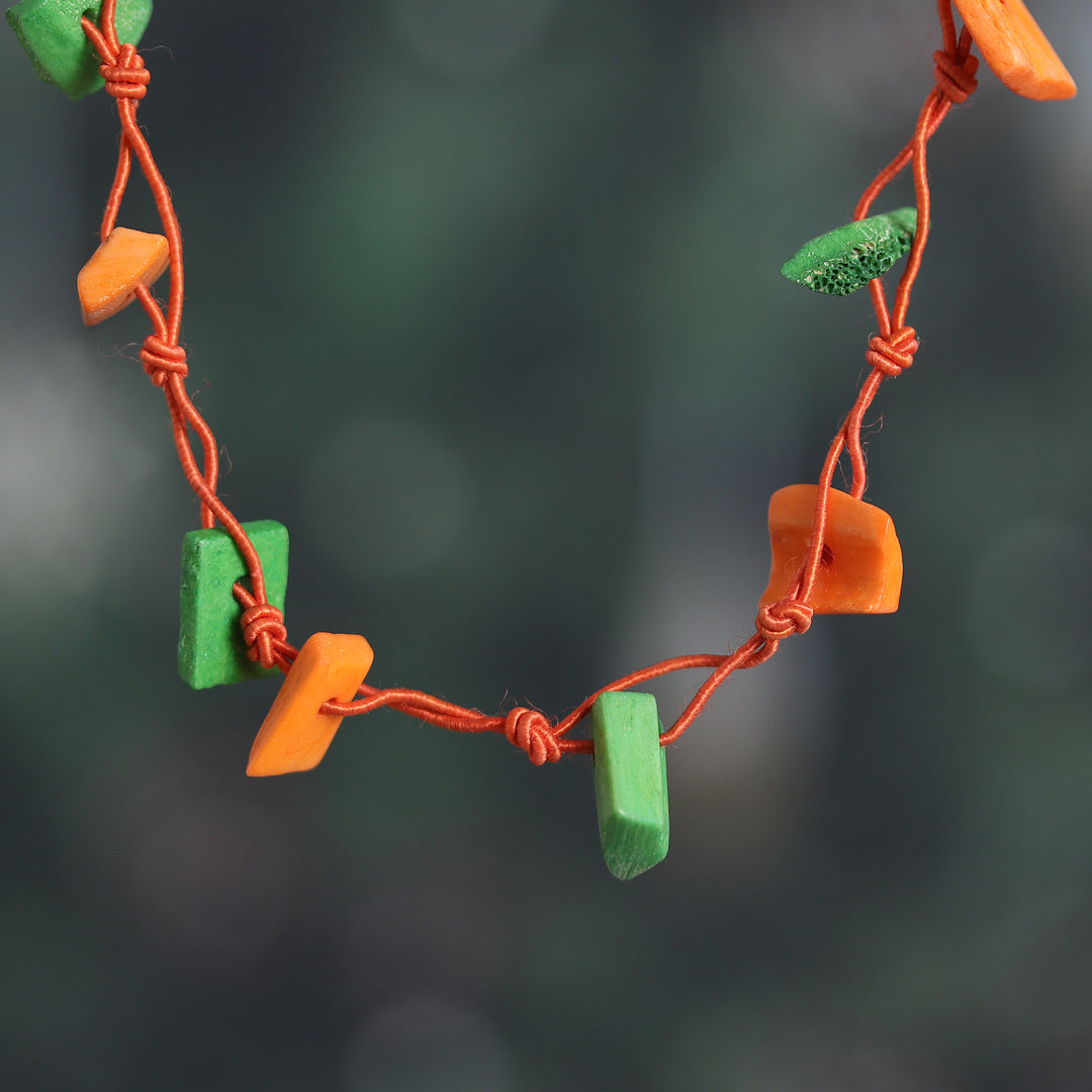 Handcrafted Orange and Green Cotton Station Necklace - Intrepid Summer