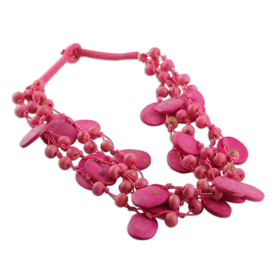 Handcrafted Bohemian Pink Cotton Beaded Strand Necklace - Stylish Bohemian