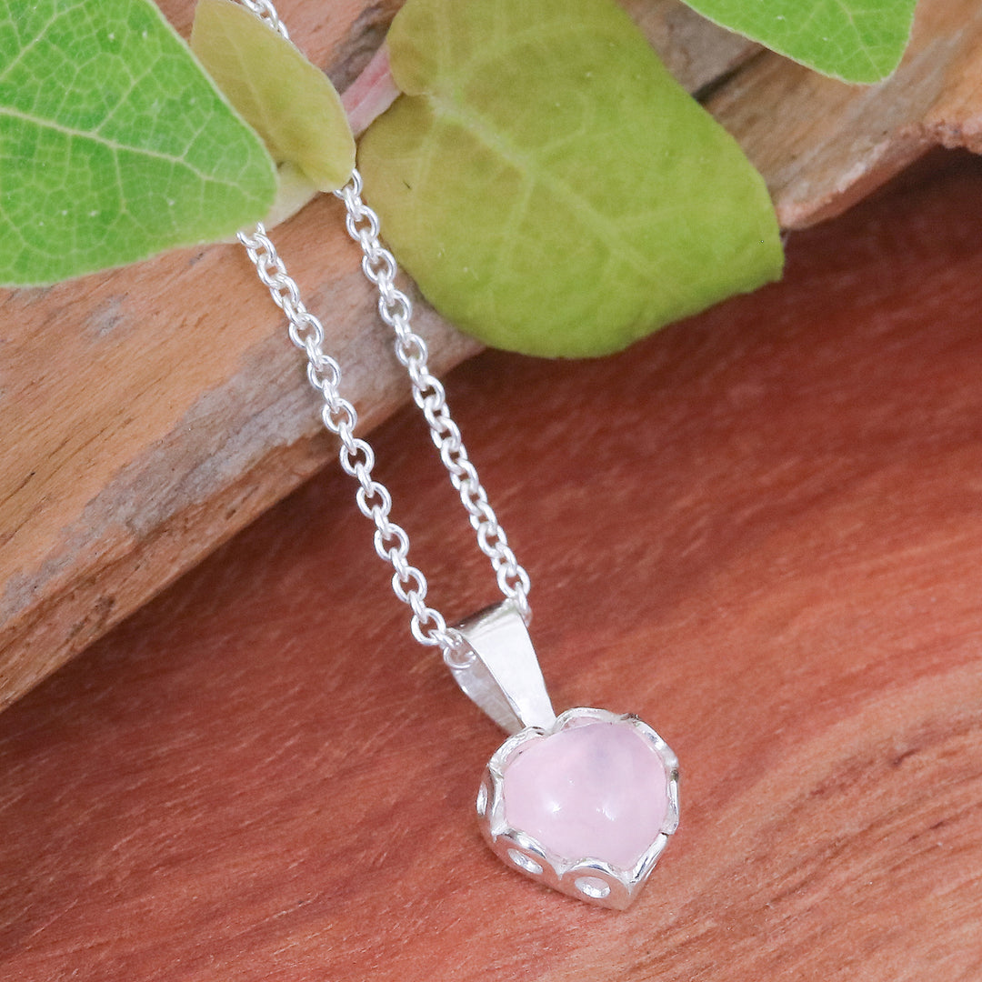 Heart-Shaped Rose Quartz Cabochon Pendant Necklace - Heart of Kindness