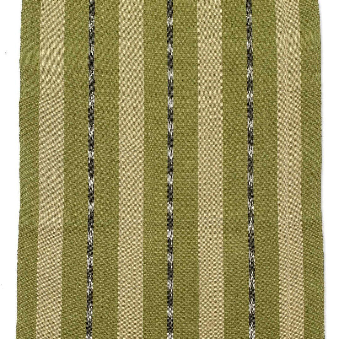 Handloomed Striped Olive Cotton Fringed Table Runner - Olive Ways to Delight
