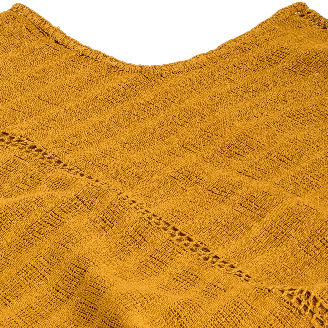 Hand-Woven Yellow Cotton Poncho with Tassels from Guatemala - Golden Flair
