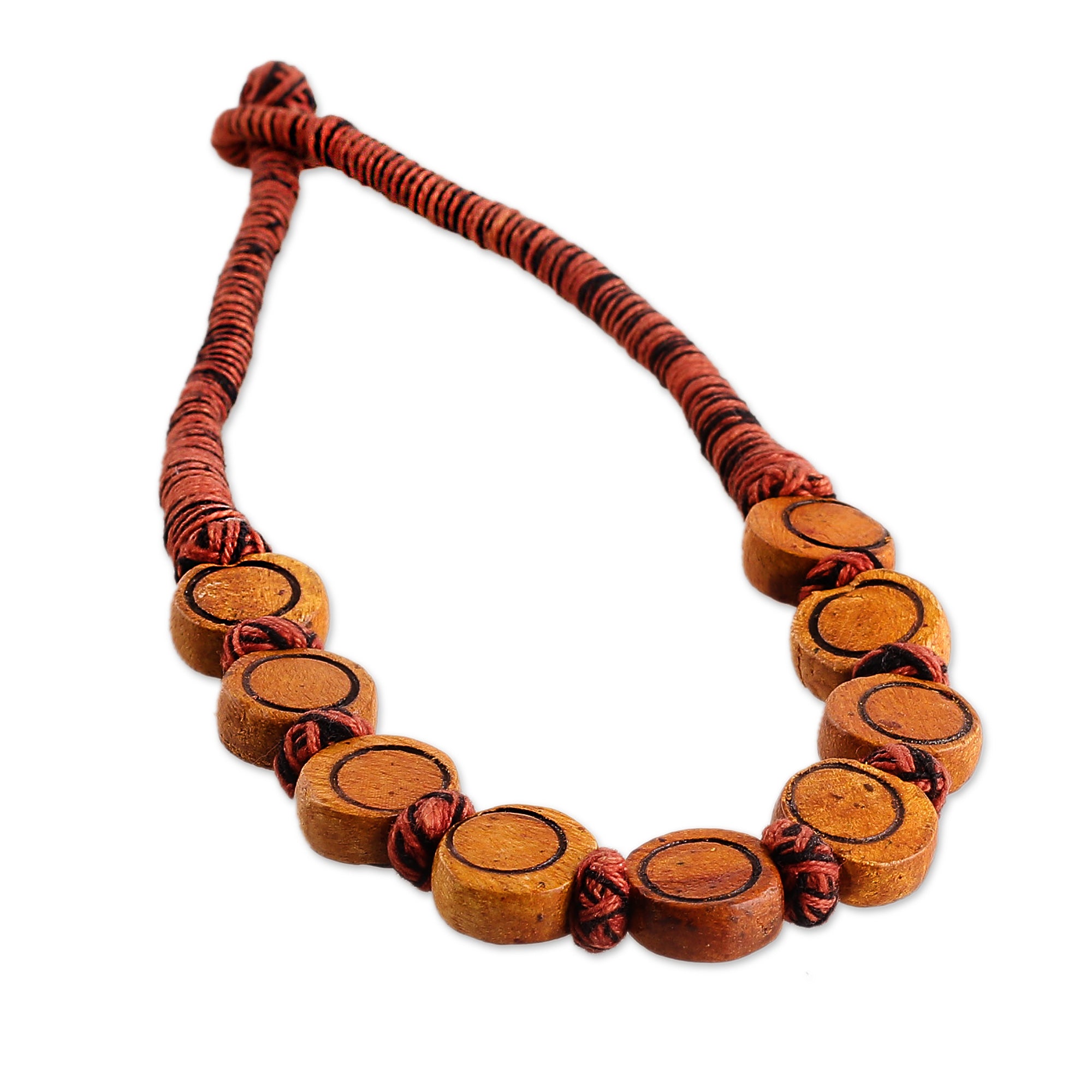 Handcrafted Bohemian Necklace with Carved Wooden Beads Natural Glory