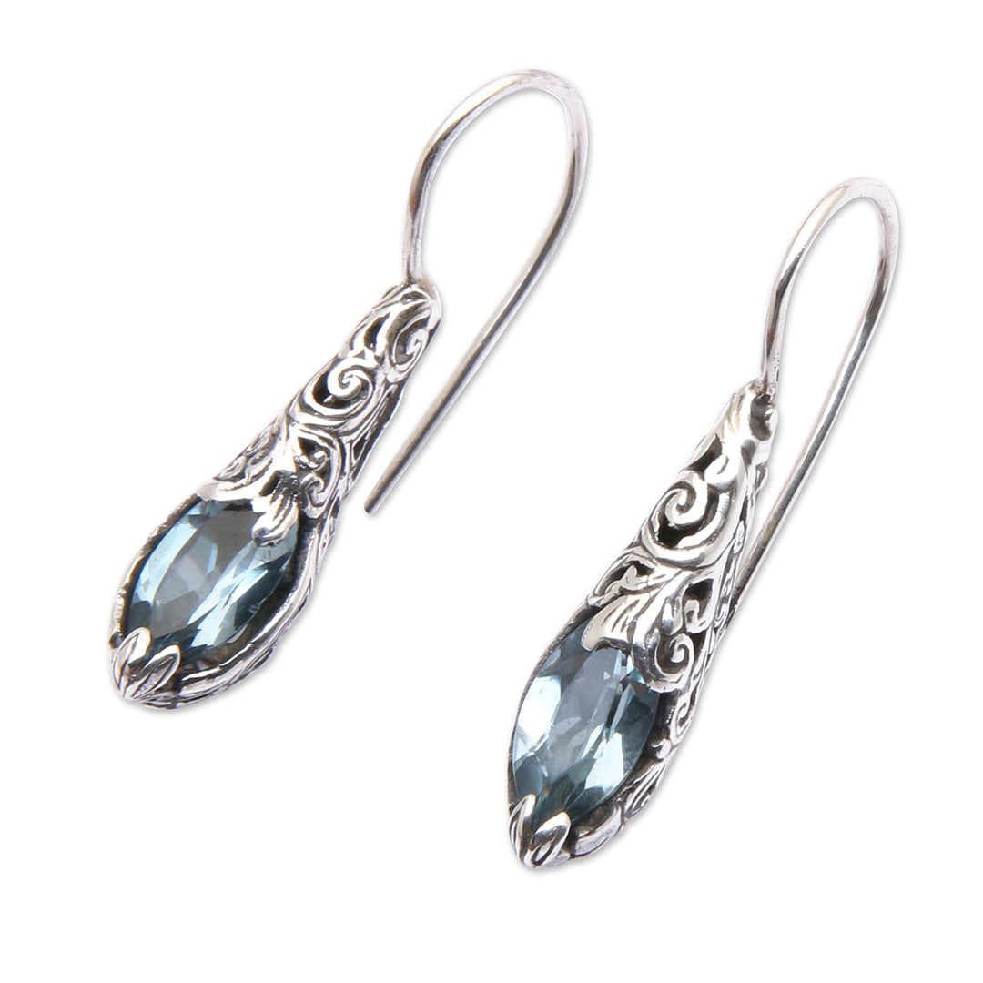 Silver Drop Earrings with Faceted Blue Topaz Gemstones - Fantastic Nest