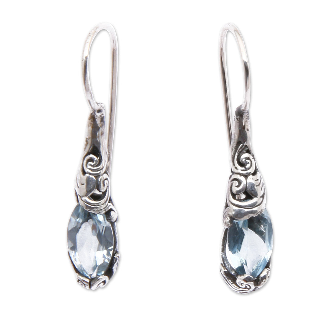 Silver Drop Earrings from Bali with Blue Topaz Stones - Seeds of Evolution