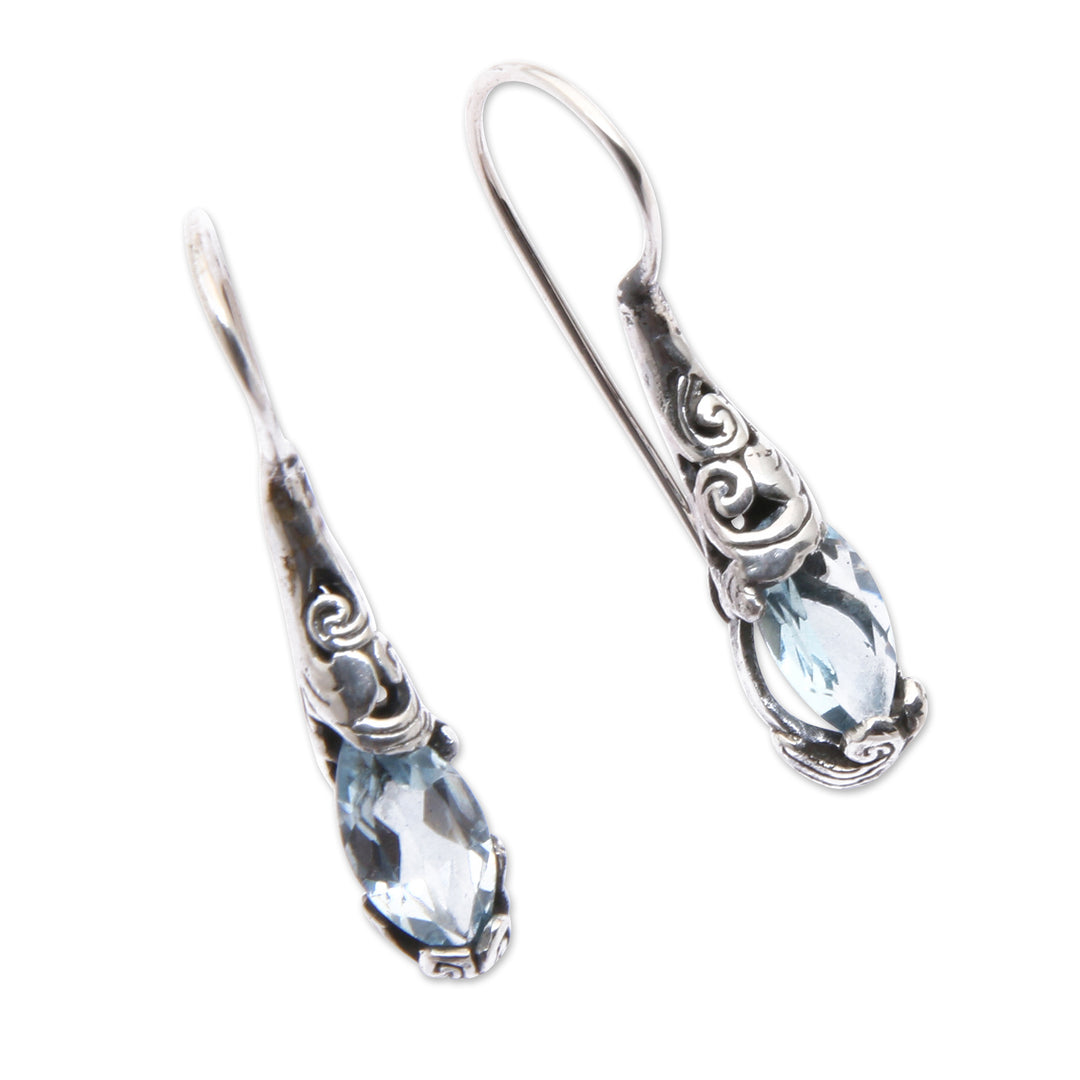 Silver Drop Earrings from Bali with Blue Topaz Stones - Seeds of Evolution
