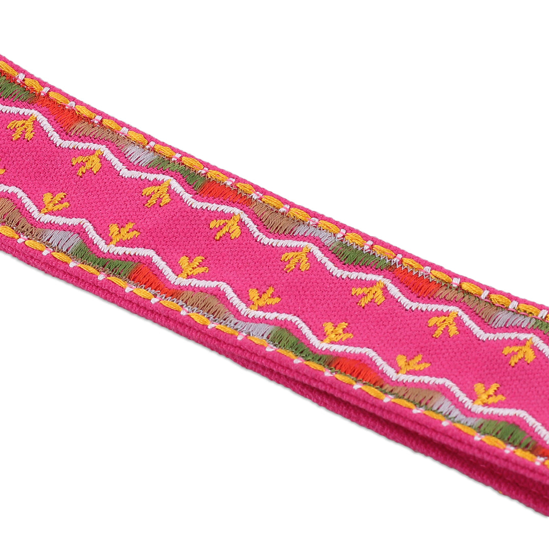 Rayon Embroidered Cerise Cotton Belt with Tassels - Cerise Tassels
