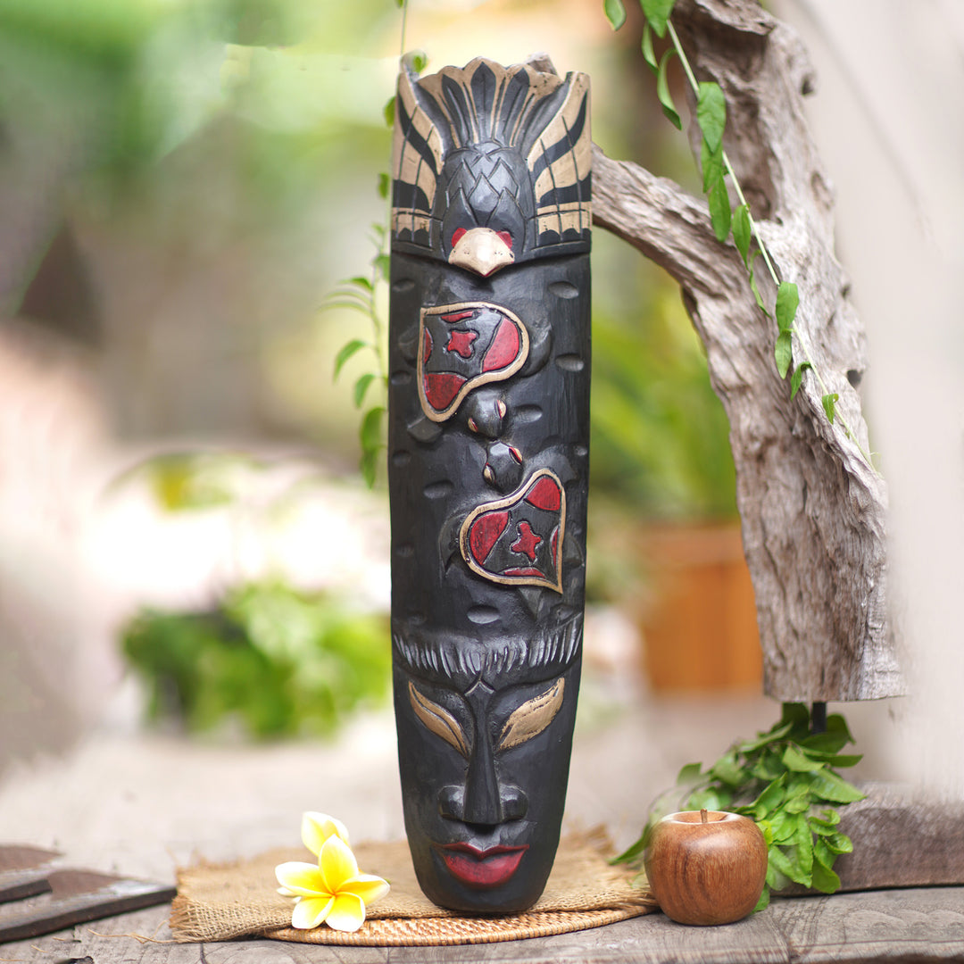 Traditional Hand-Carved Turtle-Themed Albesia Wood Wall Mask - Turtle Spirit