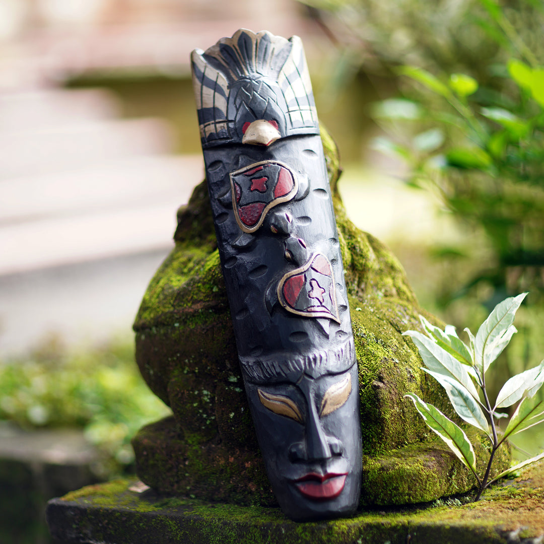 Traditional Hand-Carved Turtle-Themed Albesia Wood Wall Mask - Turtle Spirit