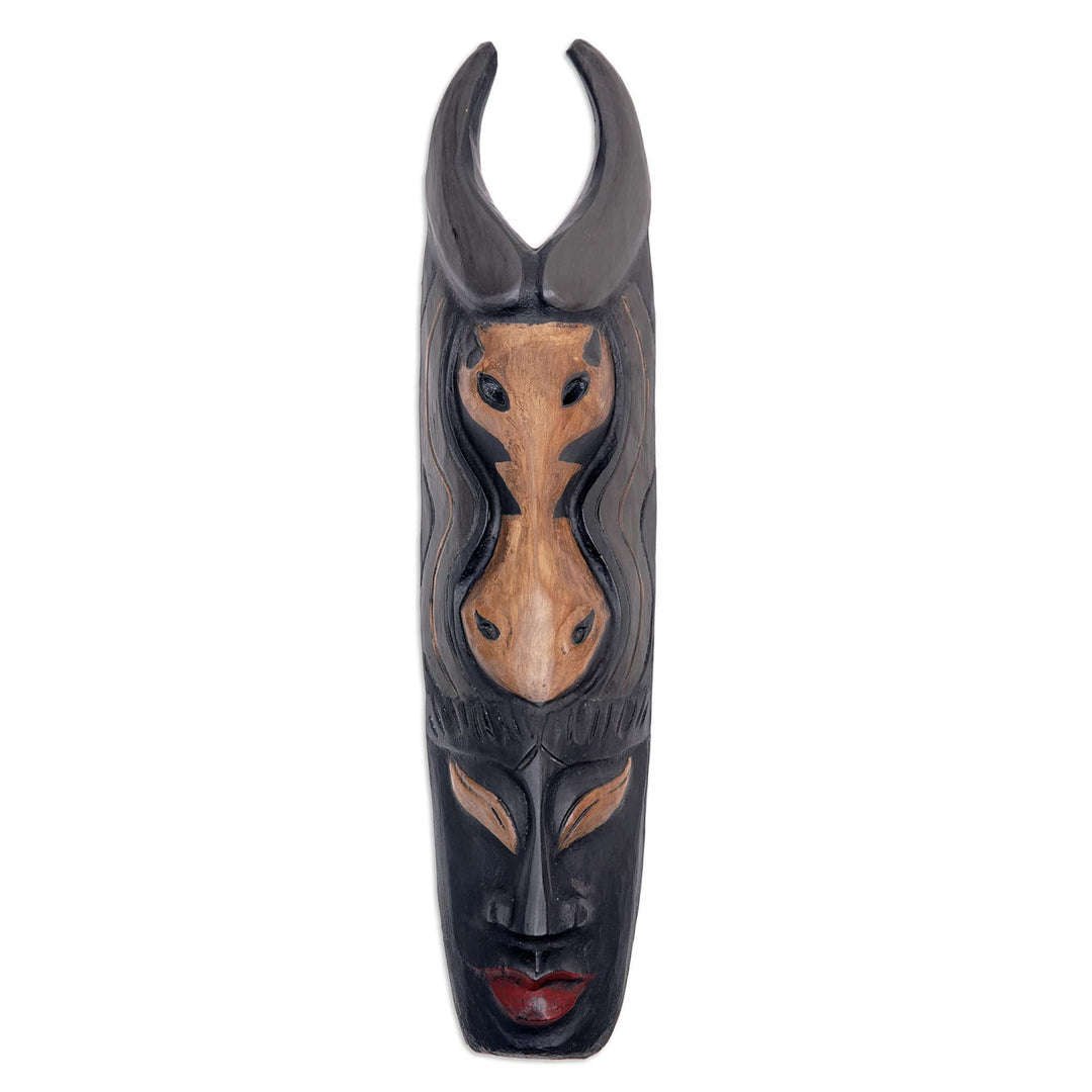 Classic Carved Buffalo Albesia Wood Wall Mask from Bali - Guardian Buffalo