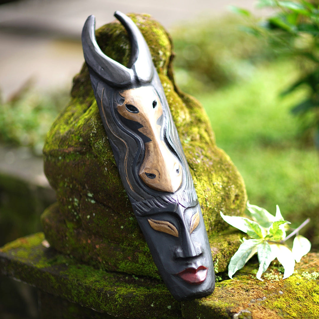 Classic Carved Buffalo Albesia Wood Wall Mask from Bali - Guardian Buffalo
