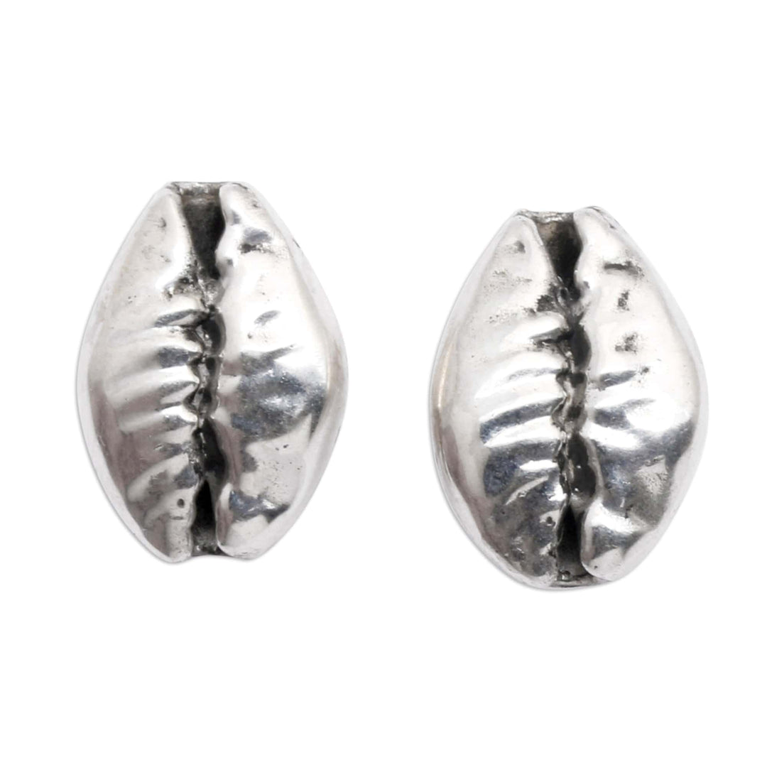 Coffee Bean-Shaped Sterling Silver Button Earrings from Bali - Coffee Beans