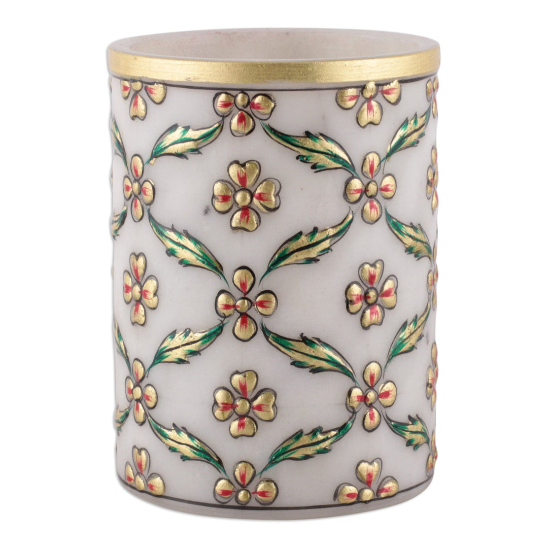 Floral Mesh-Patterned Marble Pend Holder in Green and Golden - Blooming Mesh